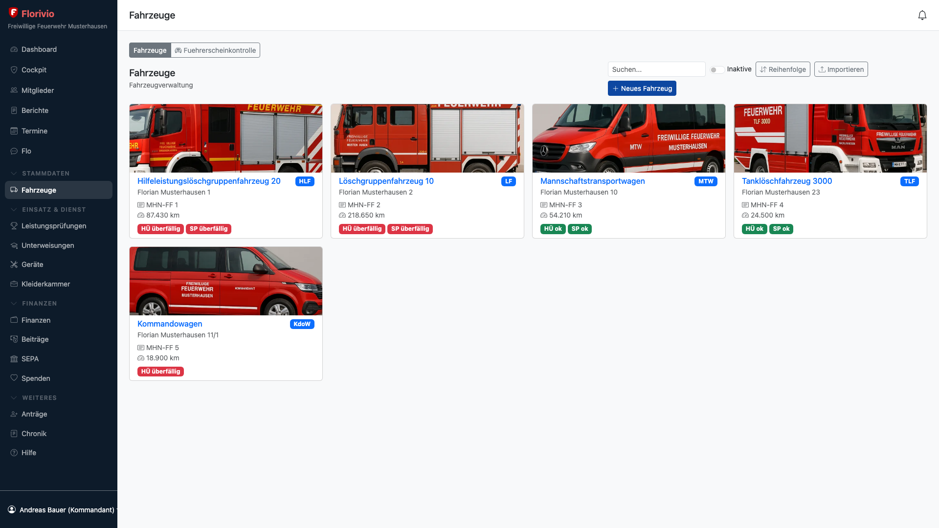 Fahrzeug-Inventar mit Stammdaten und Fotos