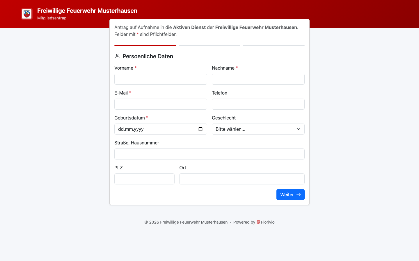 Digitaler Mitgliedsantrag mit Multi-Step Formular und Fortschrittsanzeige