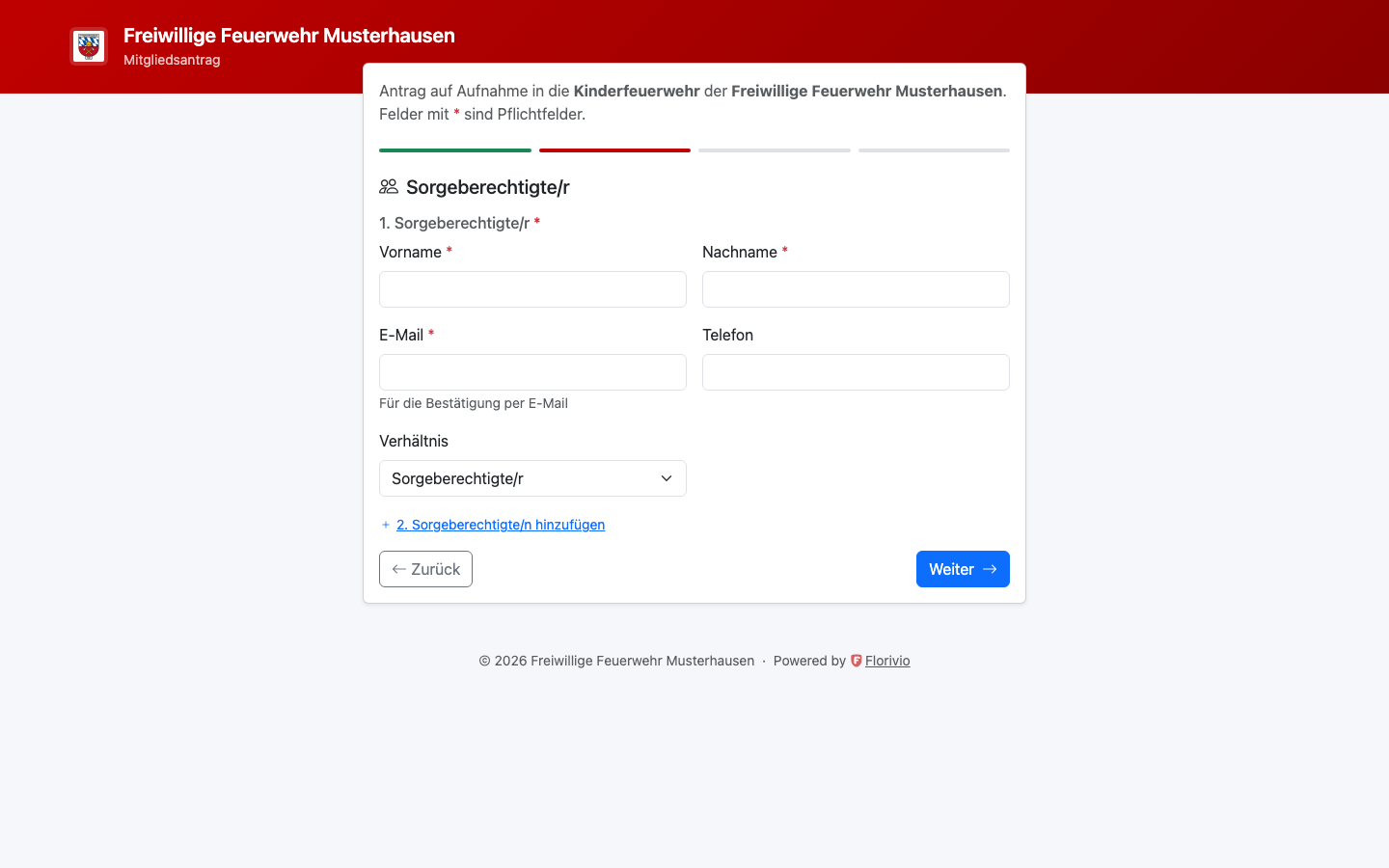 Mitgliedsantrag Schritt 2: Sorgeberechtigte/r mit Schrittanzeige