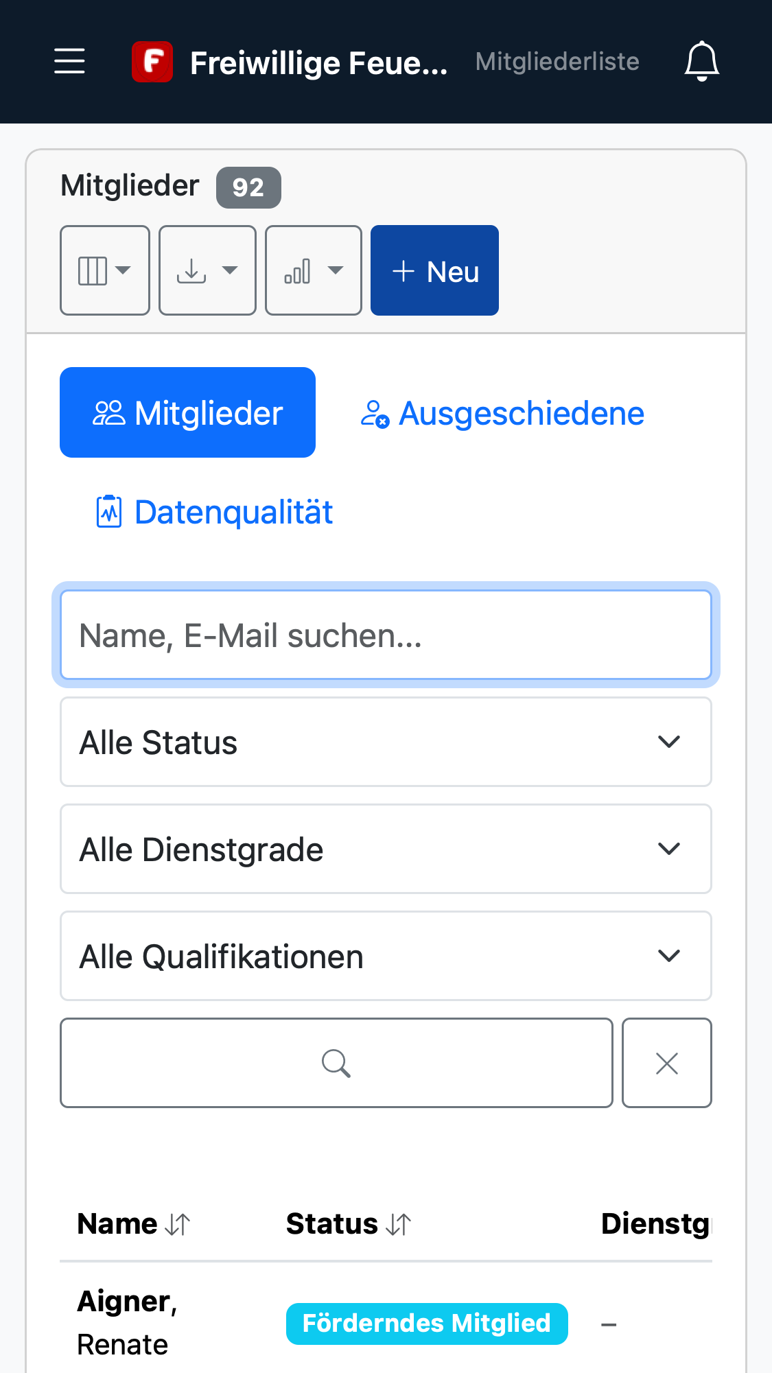 Florivio App auf dem Smartphone — Mitgliederliste